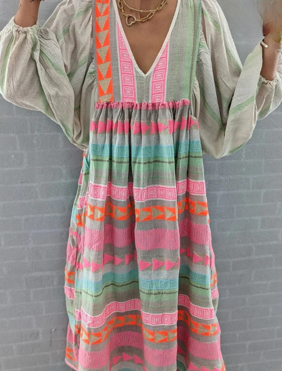 Luisa - Veelkleurige maxi jurk met geometrisch patroon