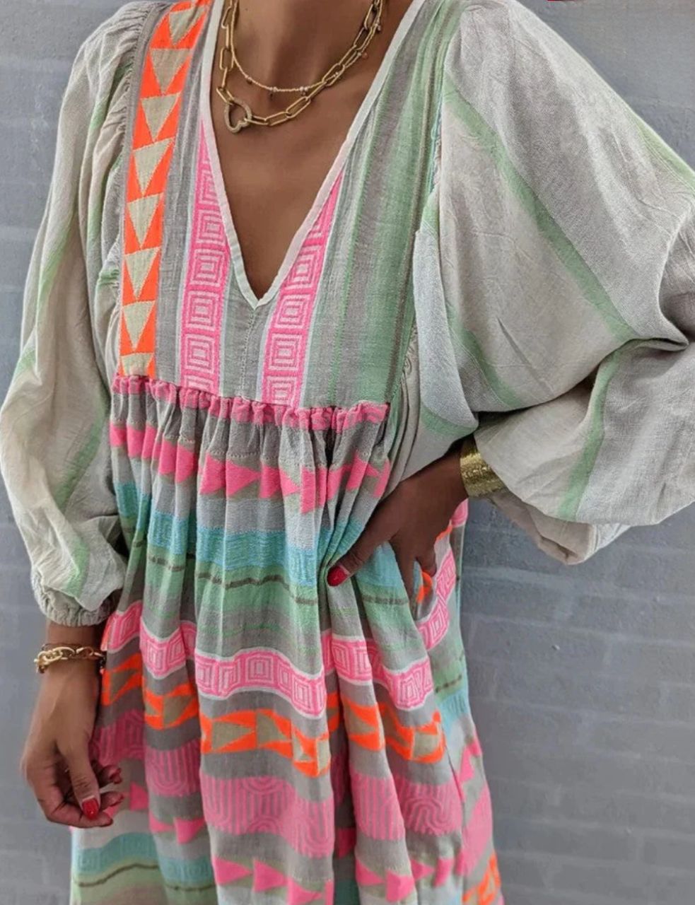 Luisa - Veelkleurige maxi jurk met geometrisch patroon