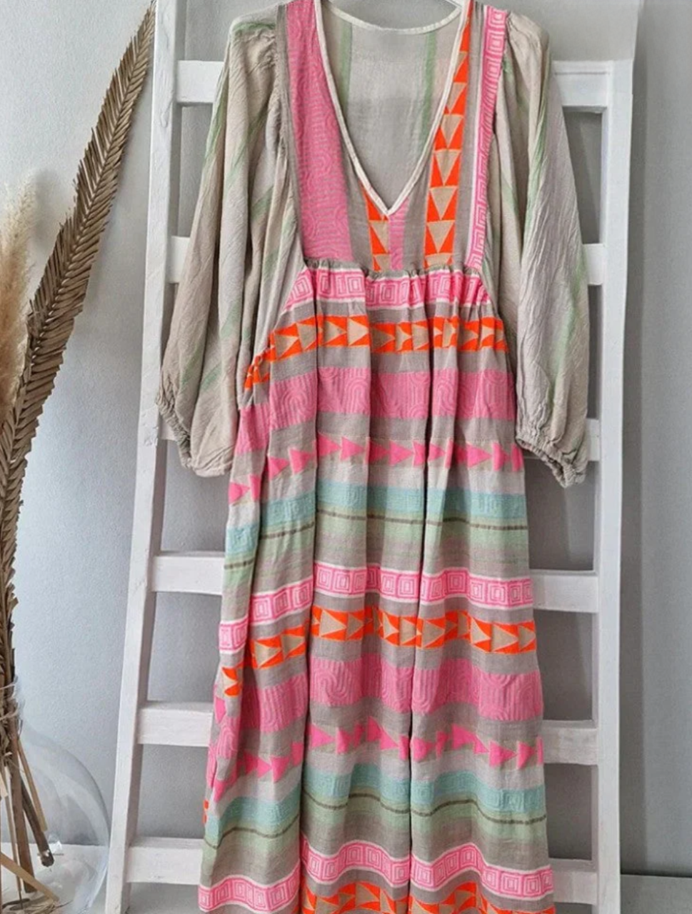 Luisa - Veelkleurige maxi jurk met geometrisch patroon