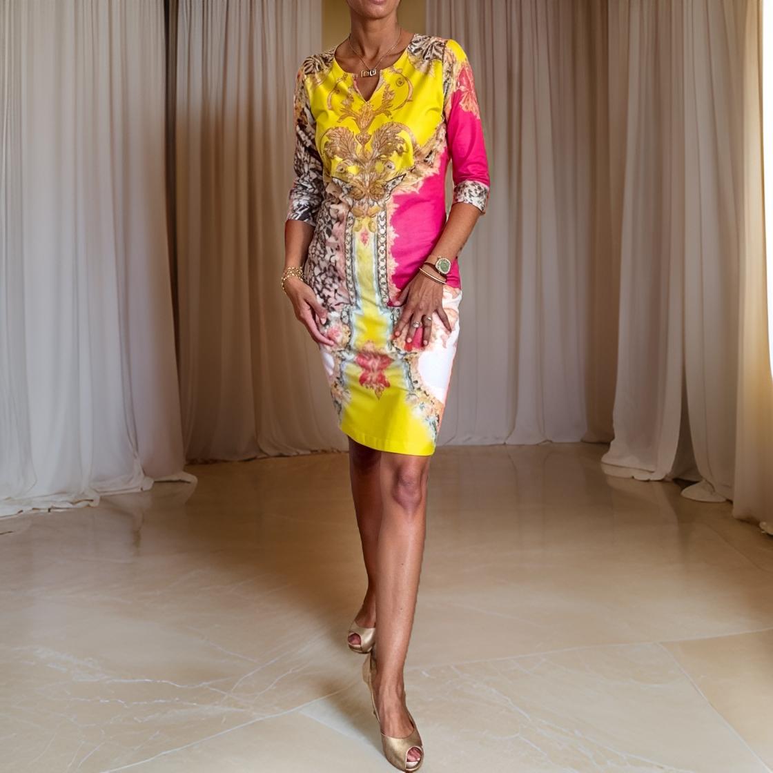 Venera - Elegante kleurrijke jurk met driekwart mouwen