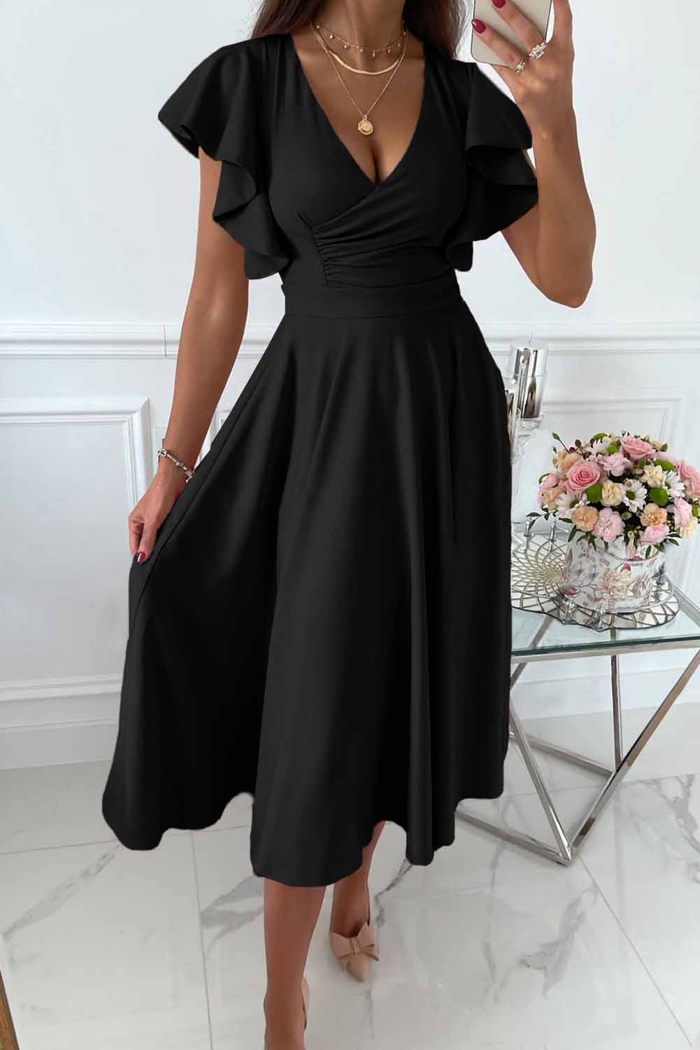 BreezyChic - Dames dagelijkse jurk Sexy V-hals losse jurk
