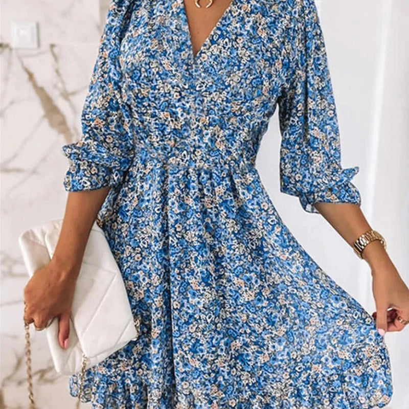 Nelly - Comfortabele vrouwen jurk in Ibiza-stijl met bloemenpatroon