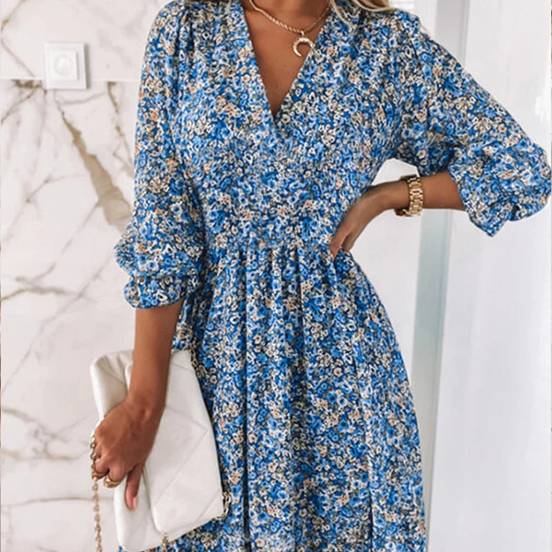 Nelly - Comfortabele vrouwen jurk in Ibiza-stijl met bloemenpatroon