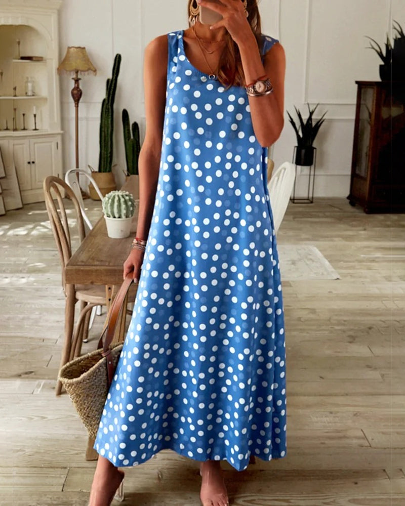 Sophia - Blauwe stippen zomerjurk