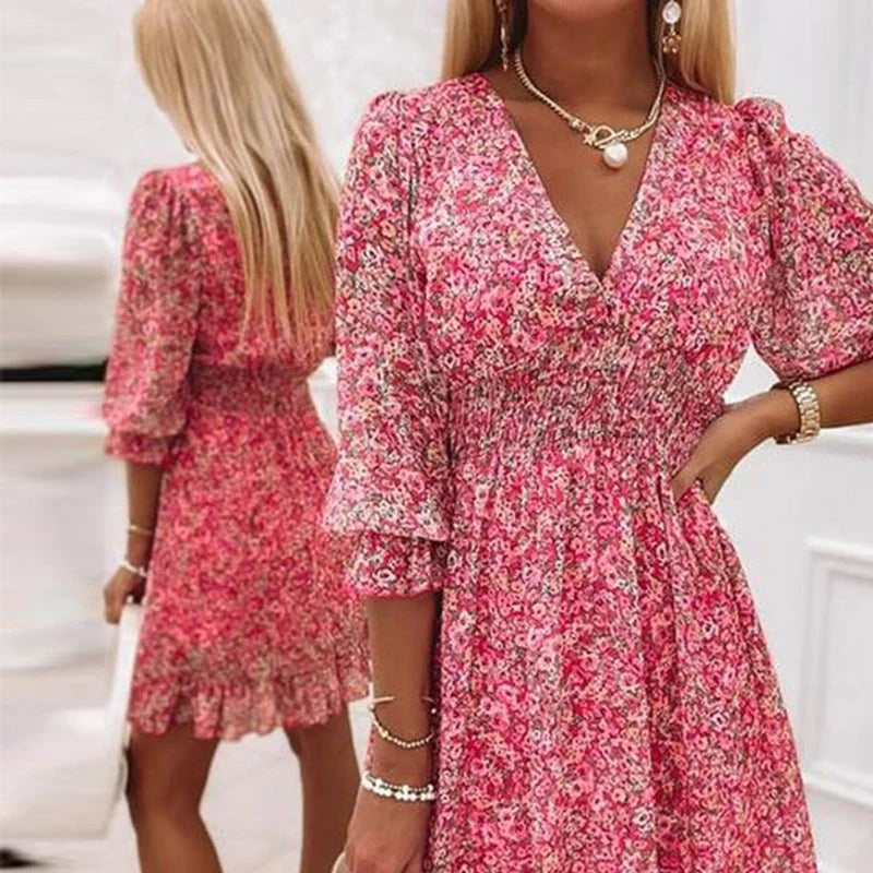 Nelly - Comfortabele vrouwen jurk in Ibiza-stijl met bloemenpatroon