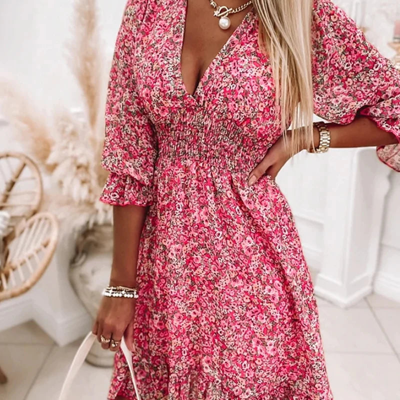 Nelly - Comfortabele vrouwen jurk in Ibiza-stijl met bloemenpatroon