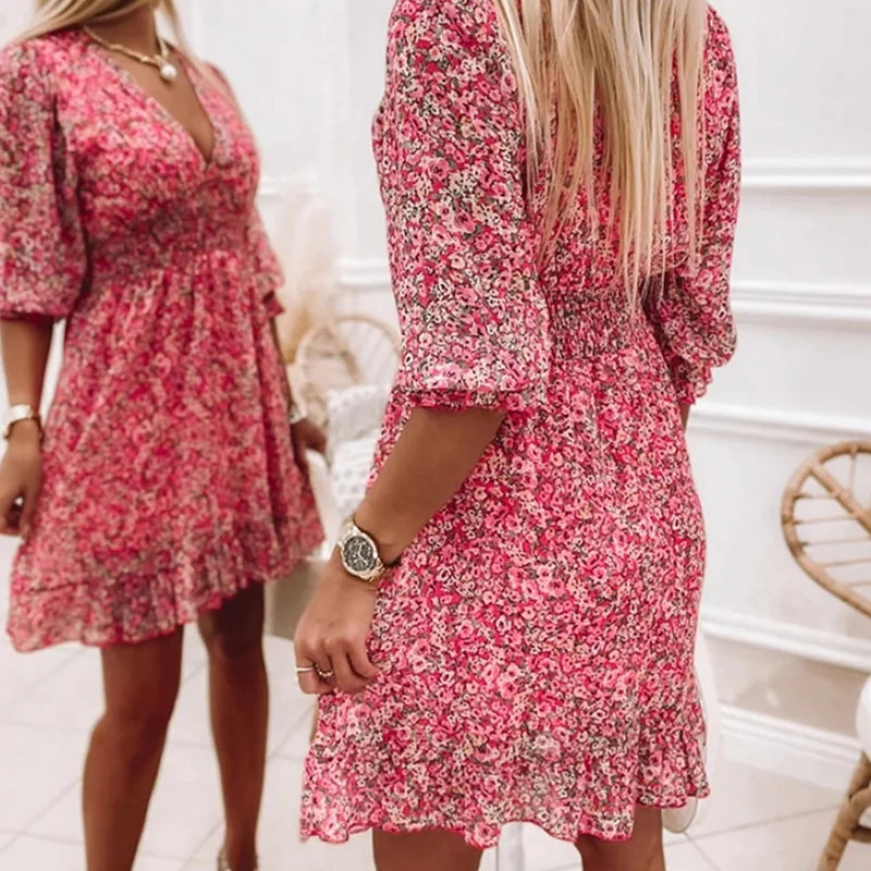 Nelly - Comfortabele vrouwen jurk in Ibiza-stijl met bloemenpatroon