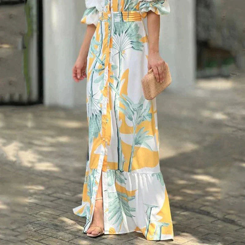 Susanne - Garso zomerjurk met comfortabele mouwen en diepe V-hals