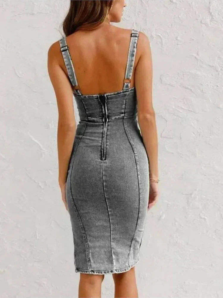 Bianca - Jeans jurk met kant