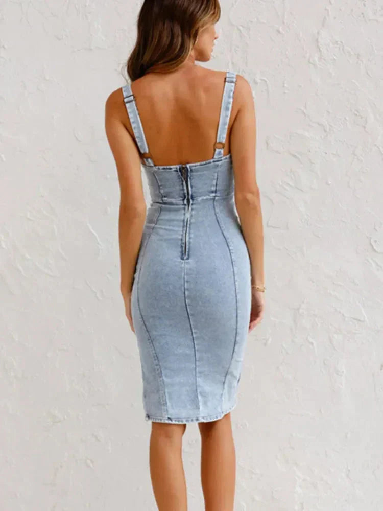 Bianca - Jeans jurk met kant