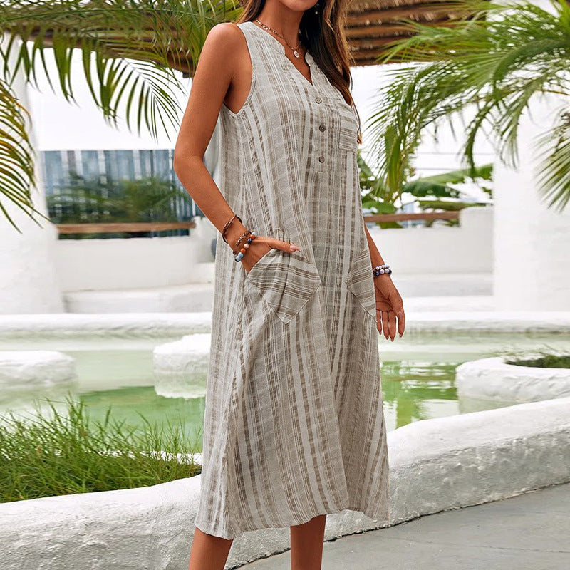 Ella - Sandkleur linnen maxi jurk
