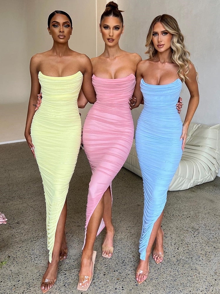 Off-shoulder maxi jurk