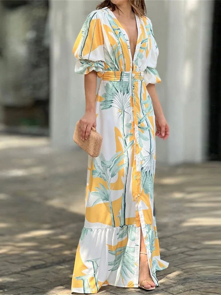 Susanne - Garso zomerjurk met comfortabele mouwen en diepe V-hals