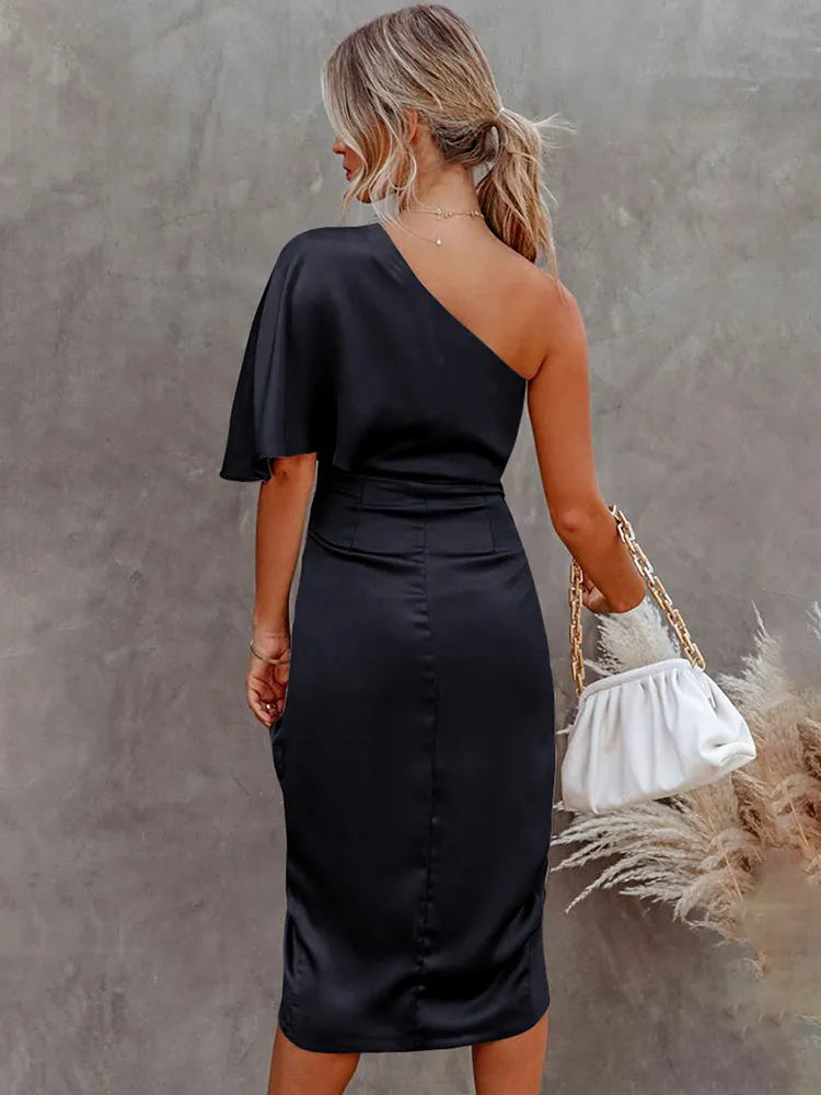 ByTonya - Elegante zijden midi avondjurk met split