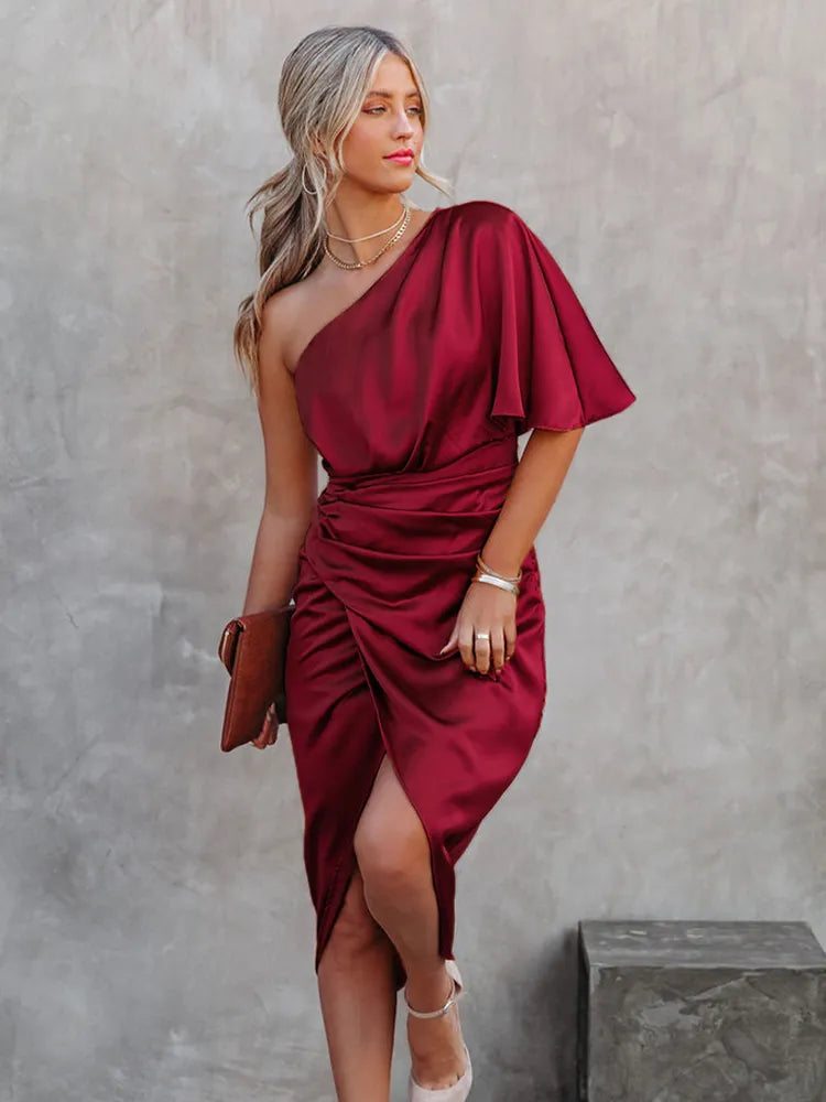 ByTonya - Elegante zijden midi avondjurk met split
