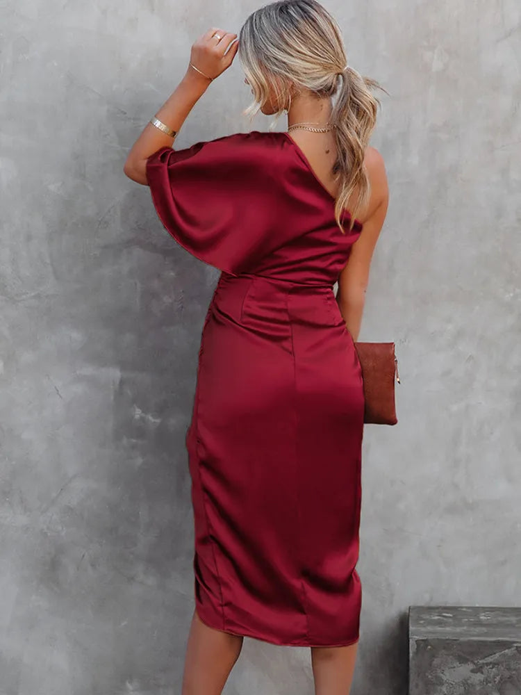 ByTonya - Elegante zijden midi avondjurk met split