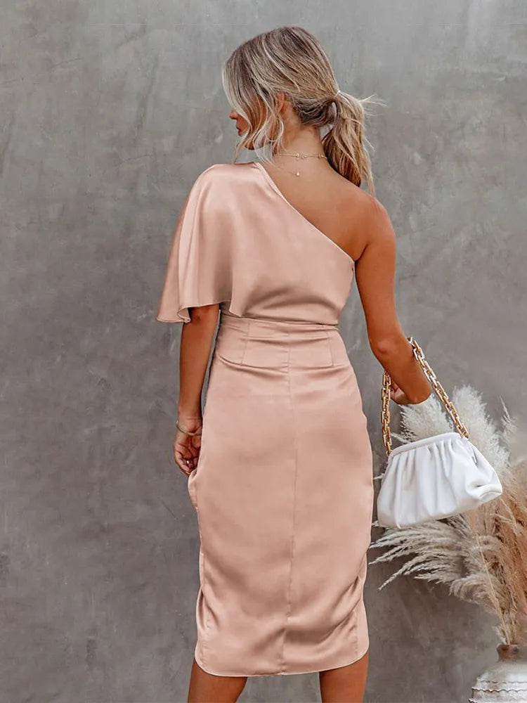ByTonya - Elegante zijden midi avondjurk met split