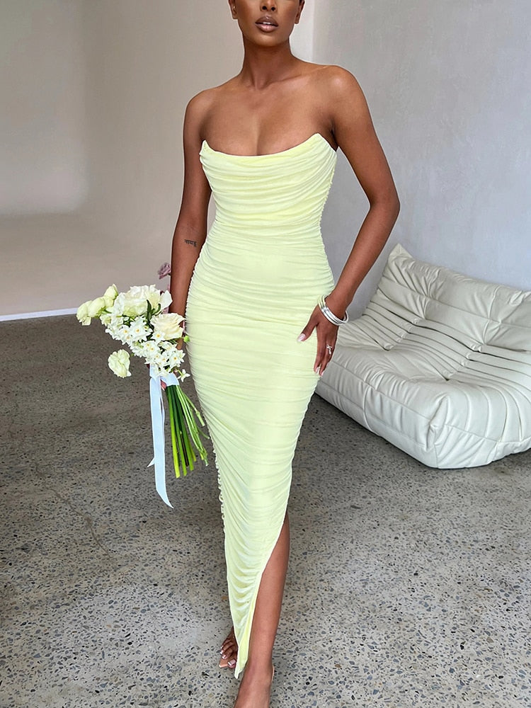 Off-shoulder maxi jurk