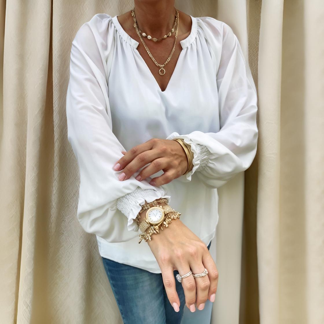 Luna - Elegante V-hals blouse met luchtige mouwen