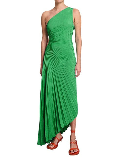 Masha - Oneshould A-symmetrische geplooide maxi avondjurk