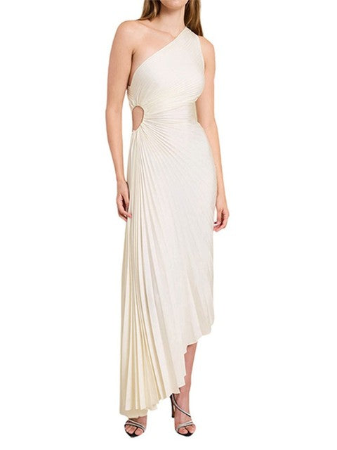 Masha - Oneshould A-symmetrische geplooide maxi avondjurk