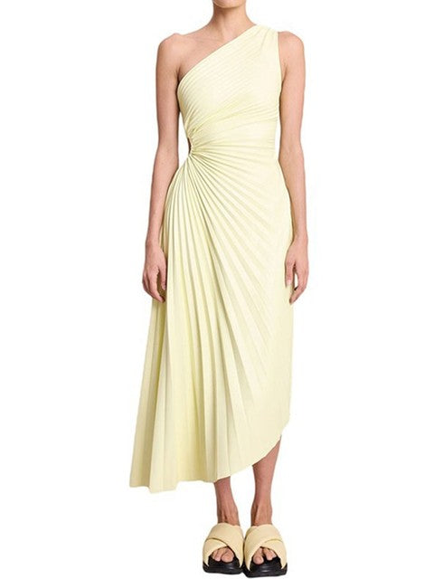 Masha - Oneshould A-symmetrische geplooide maxi avondjurk