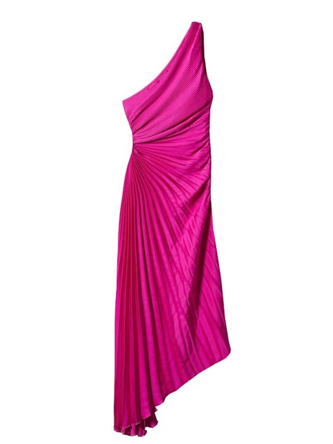 Masha - Oneshould A-symmetrische geplooide maxi avondjurk