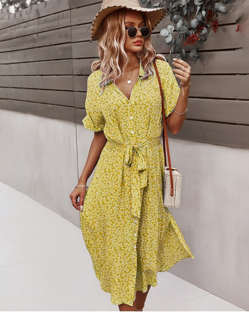 Selene Midi Jurk - Elegante boho midi jurk met bloemenpatroon voor dames