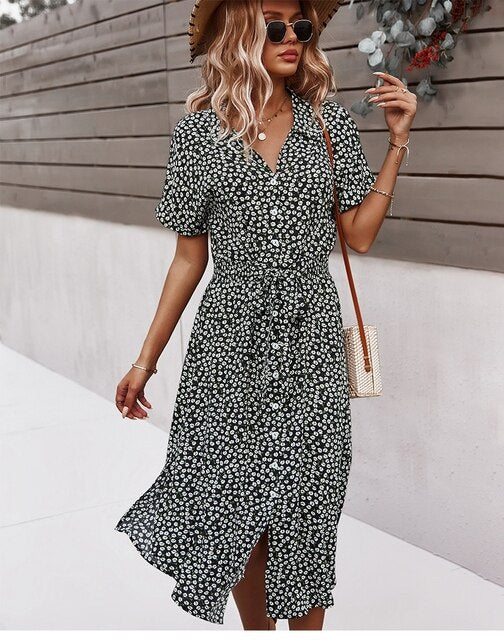 Selene Midi Jurk - Elegante boho midi jurk met bloemenpatroon voor dames