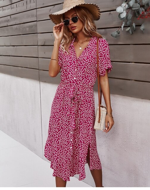 Selene Midi Jurk - Elegante boho midi jurk met bloemenpatroon voor dames