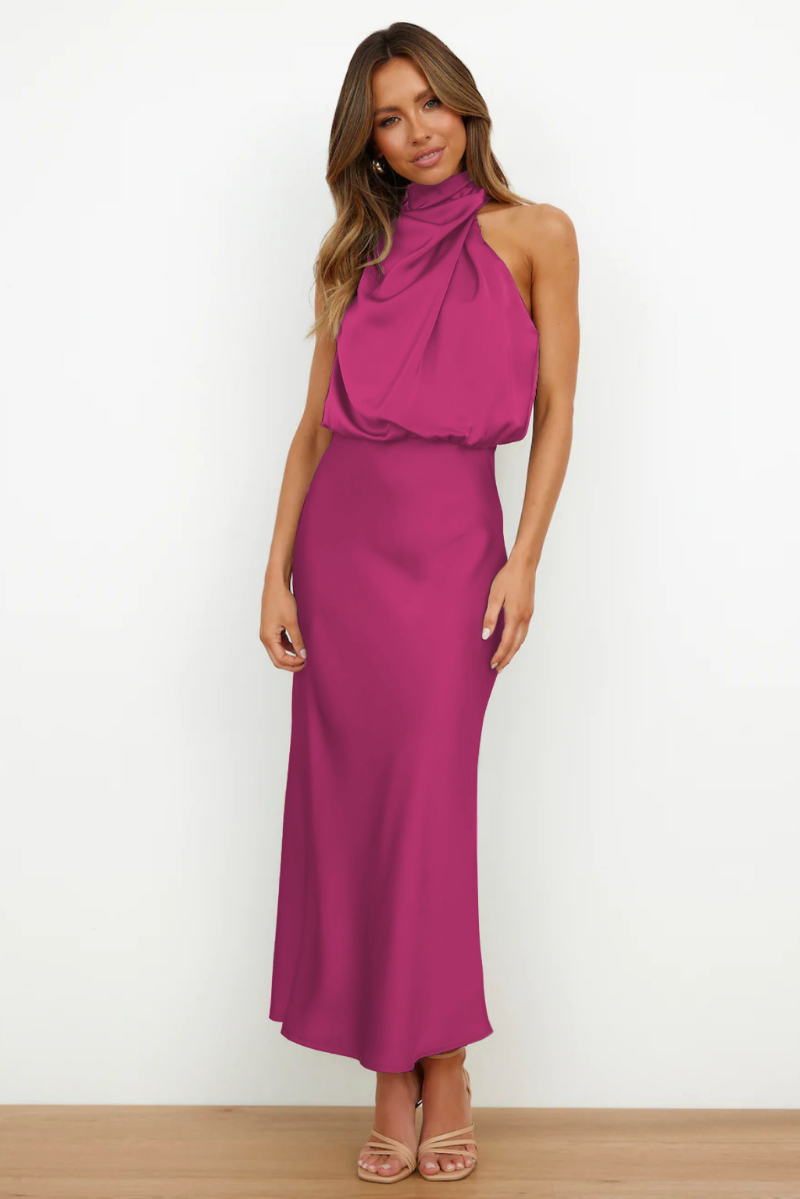 Klaudija - Elegante midi jurk met asymmetrische ronde halslijn