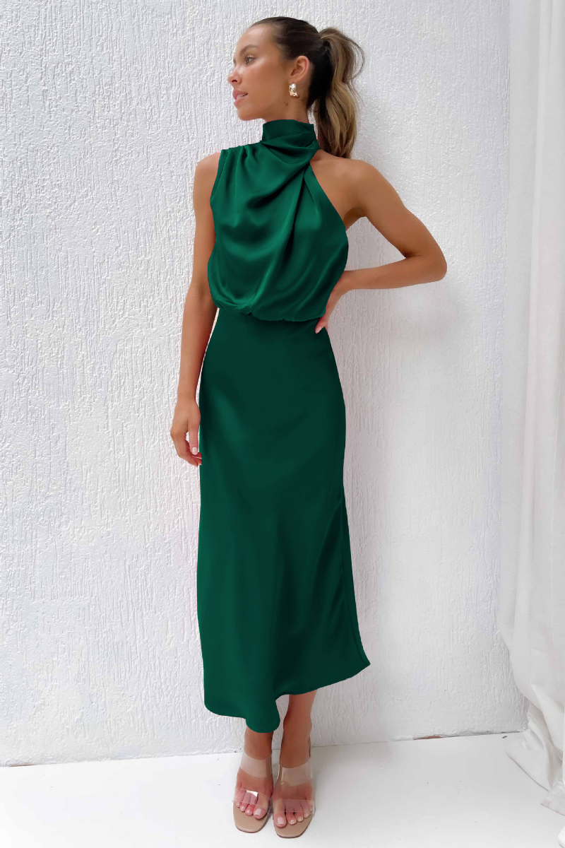 Klaudija - Elegante midi jurk met asymmetrische ronde halslijn