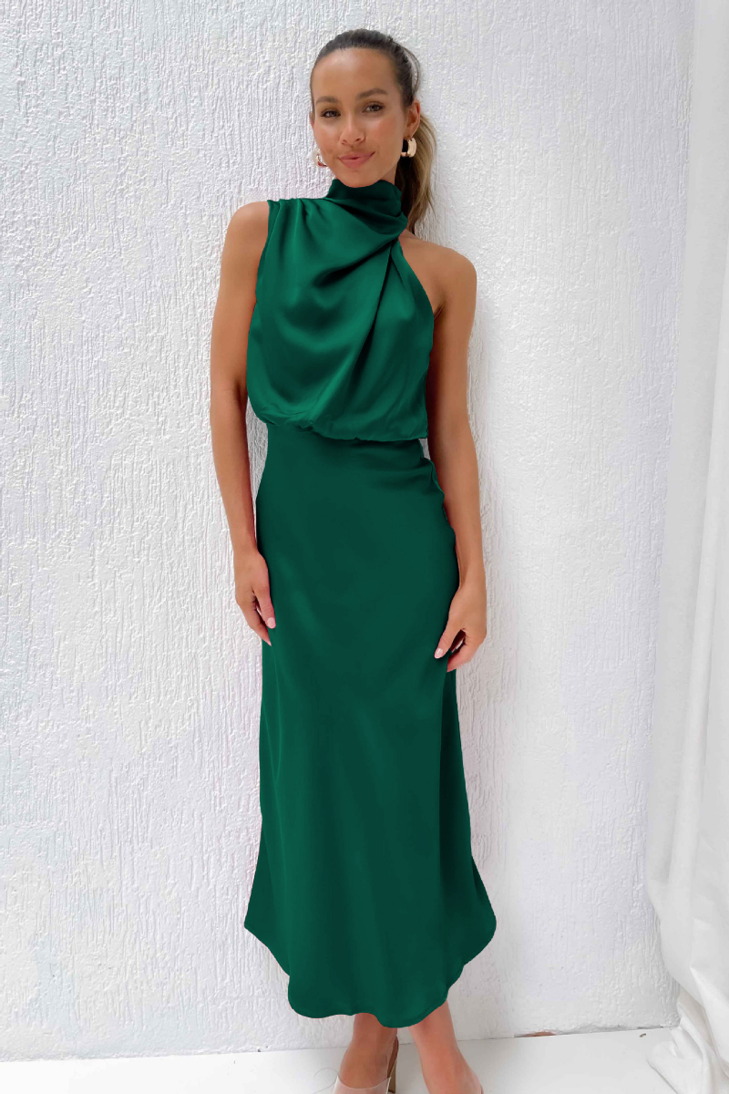 Klaudija - Elegante midi jurk met asymmetrische ronde halslijn