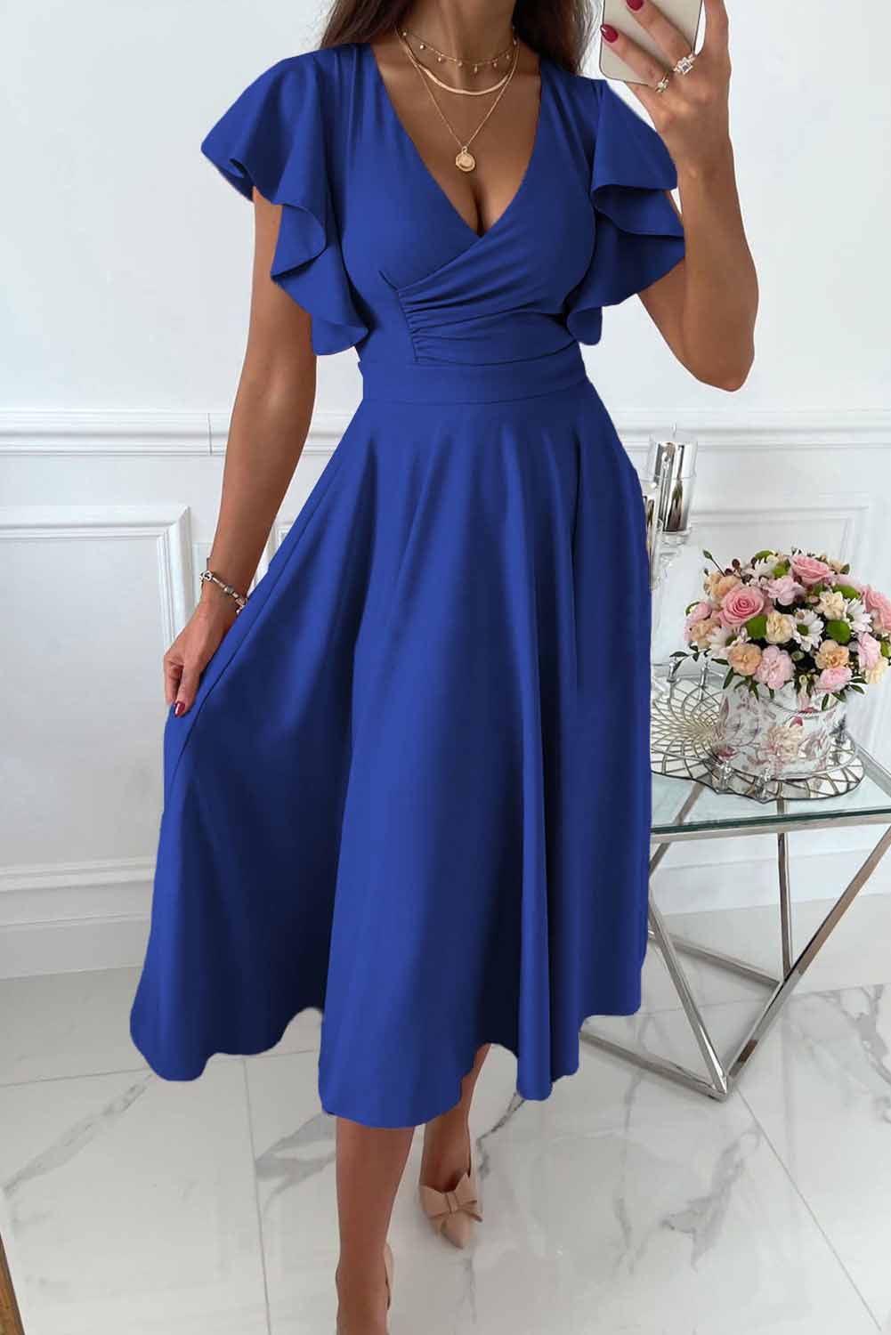 BreezyChic - Dames dagelijkse jurk Sexy V-hals losse jurk