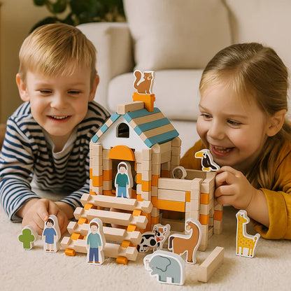 Houten bouwblokken – een spel om te stapelen, bouwen en ontdekken