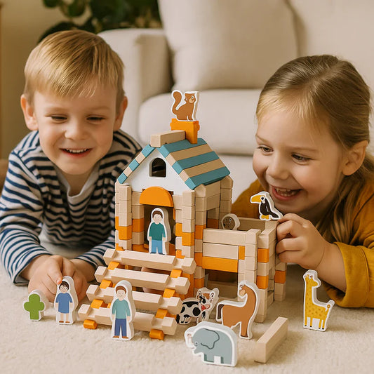 Houten bouwblokken – een spel om te stapelen, bouwen en ontdekken