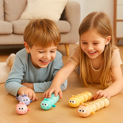 Rups­vormig opdraai­speeltje voor kinderen – stimuleert buikligging en de eerste kruipbewegingen