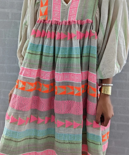Luisa - Veelkleurige maxi jurk met geometrisch patroon