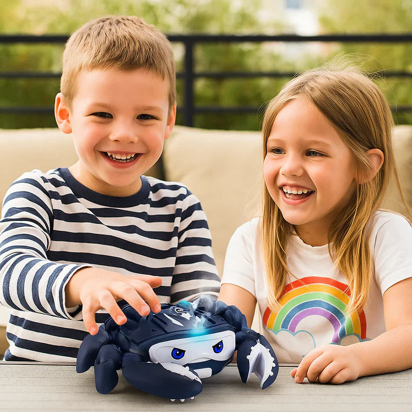 Helder oplichtende muzikale krab met zachte waternevel