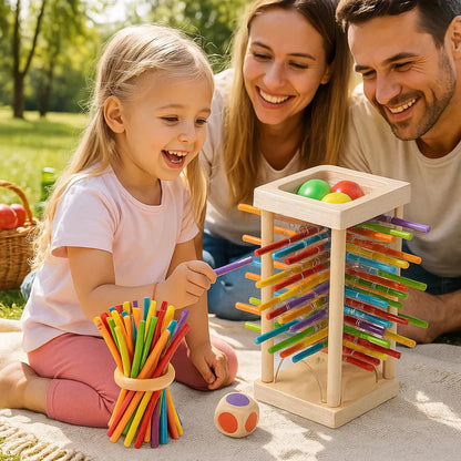 Educatief houten spel met balletjes en stokjes
