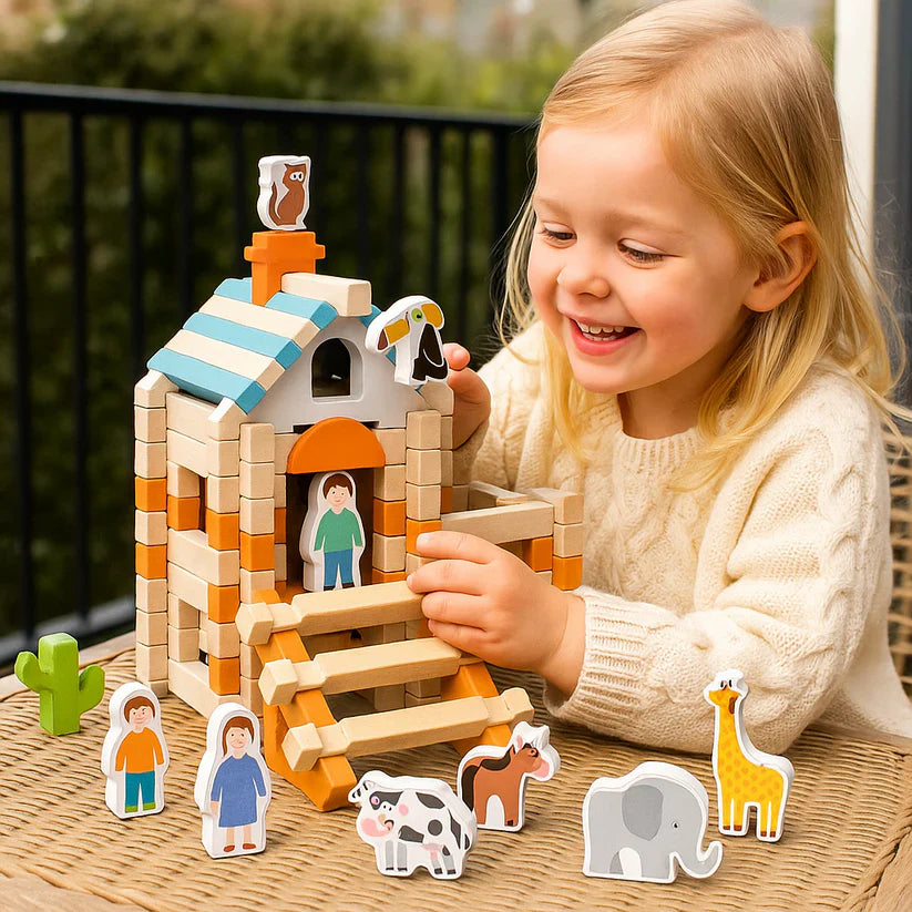 Houten bouwblokken – een spel om te stapelen, bouwen en ontdekken