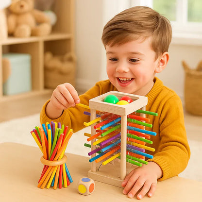 Educatief houten spel met balletjes en stokjes