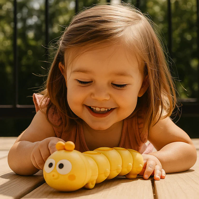 Rups­vormig opdraai­speeltje voor kinderen – stimuleert buikligging en de eerste kruipbewegingen