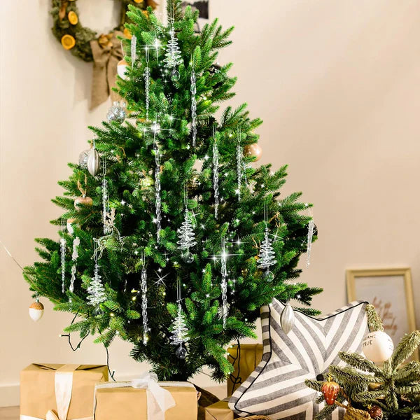 24 kristallen ijskegel-ornamenten voor de kerstboom (3 verschillende ontwerpen)