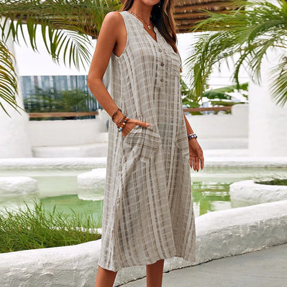 Ella - Sandkleur linnen maxi jurk