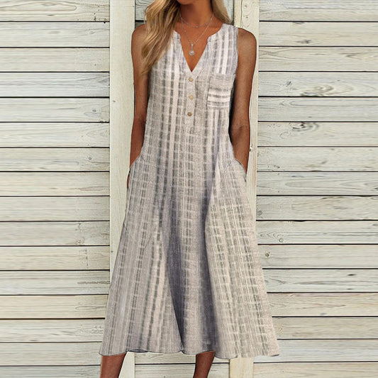 Ella - Sandkleur linnen maxi jurk