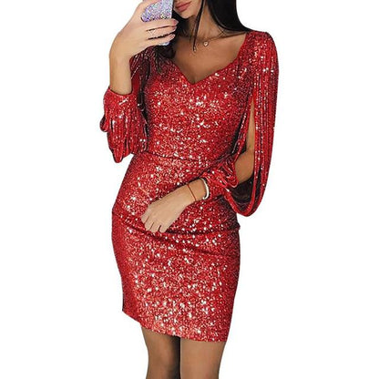 Kylie avondjurk | Elegante feestjurk met glitter en V-hals voor dames