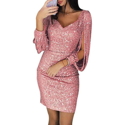 Kylie avondjurk | Elegante feestjurk met glitter en V-hals voor dames