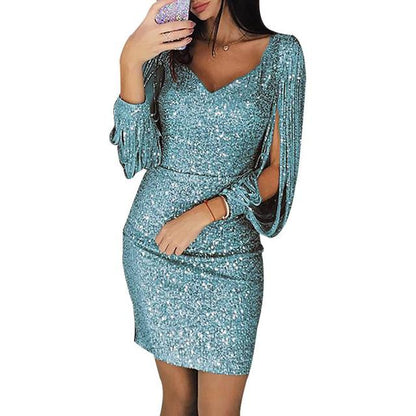 Kylie avondjurk | Elegante feestjurk met glitter en V-hals voor dames