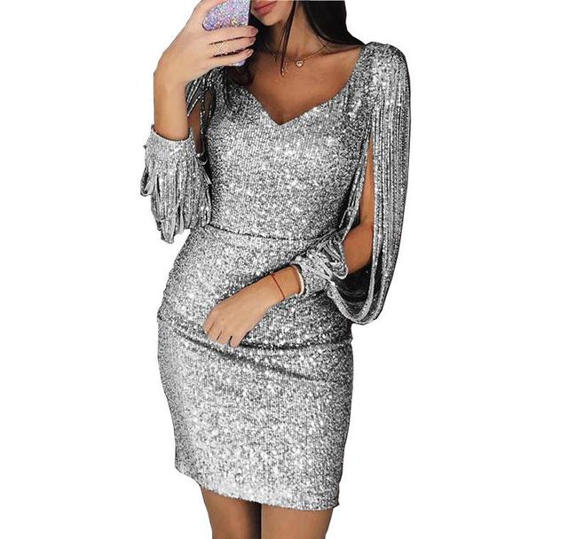Kylie avondjurk | Elegante feestjurk met glitter en V-hals voor dames